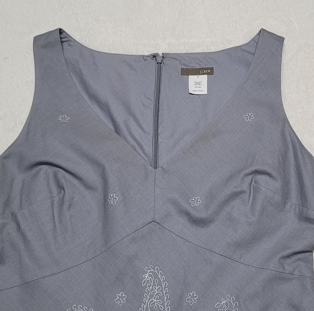 J. Crew Y2K Vintage Gray Cotton White Paisley Floral Sleeveless Mini Dress 6 - Picture 3 of 9